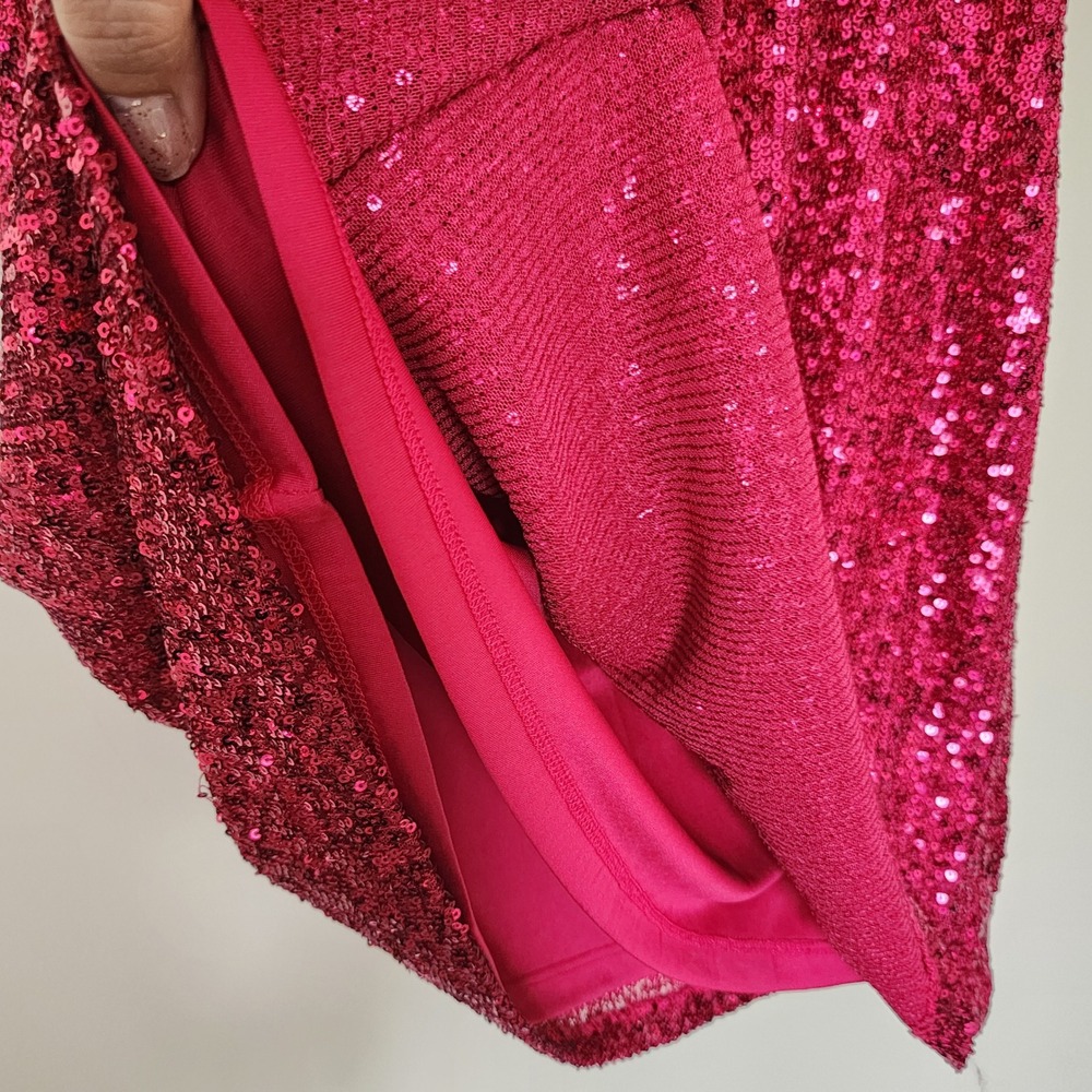 Cable & Gauge Pink Sequin Shift Dress Short Puff Sleeve Fuchsia Party Mini S NWT - Picture 7 of 8